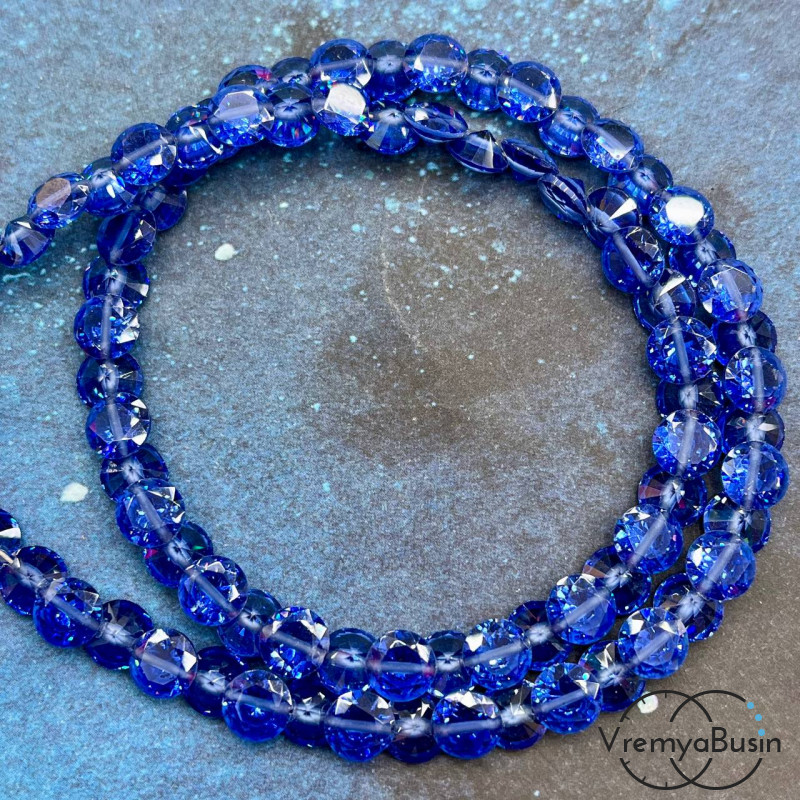 Циркон граненый фианит, форма лук, 7х4 мм, цв. синий (нить, ок. 75 шт.)