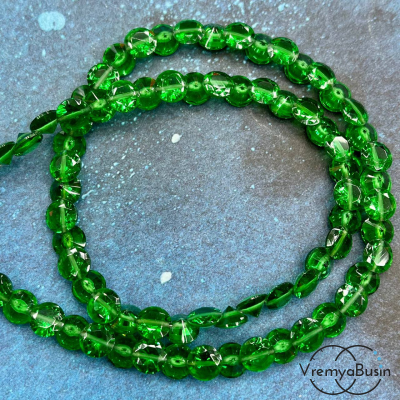 Циркон граненый фианит, форма лук, 7х4 мм, цв. зеленый (нить, ок. 75 шт.)