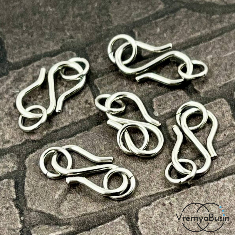 Замок-крючок с колечками из нержавеющей стали, 12х7 мм (упак. 5 шт.)