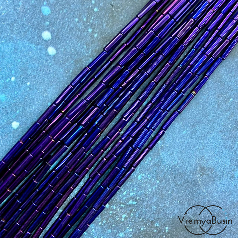 Гематит, трубочка гладкая 2х8 мм, цв. ФИОЛЕТОВЫЙ (нить, ок. 48 шт.)