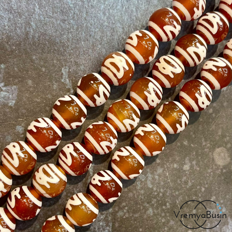Бусины Дзи из сердолика, шарик гладкий 10 мм (1/2 нити, ок. 19 шт.)