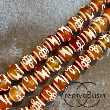 Бусины Дзи из сердолика, шарик гладкий 10 мм (1/2 нити, ок. 19 шт.)