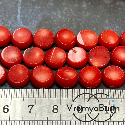 Коралл натуральный, бусины округлые ок. 10 мм , цв. красный (1/2 нити, ок. 20 шт.)