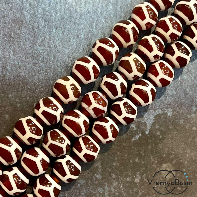 Бусины Дзи из сердолика, шарик гладкий 10 мм (1/2 нити, ок. 19 шт.)