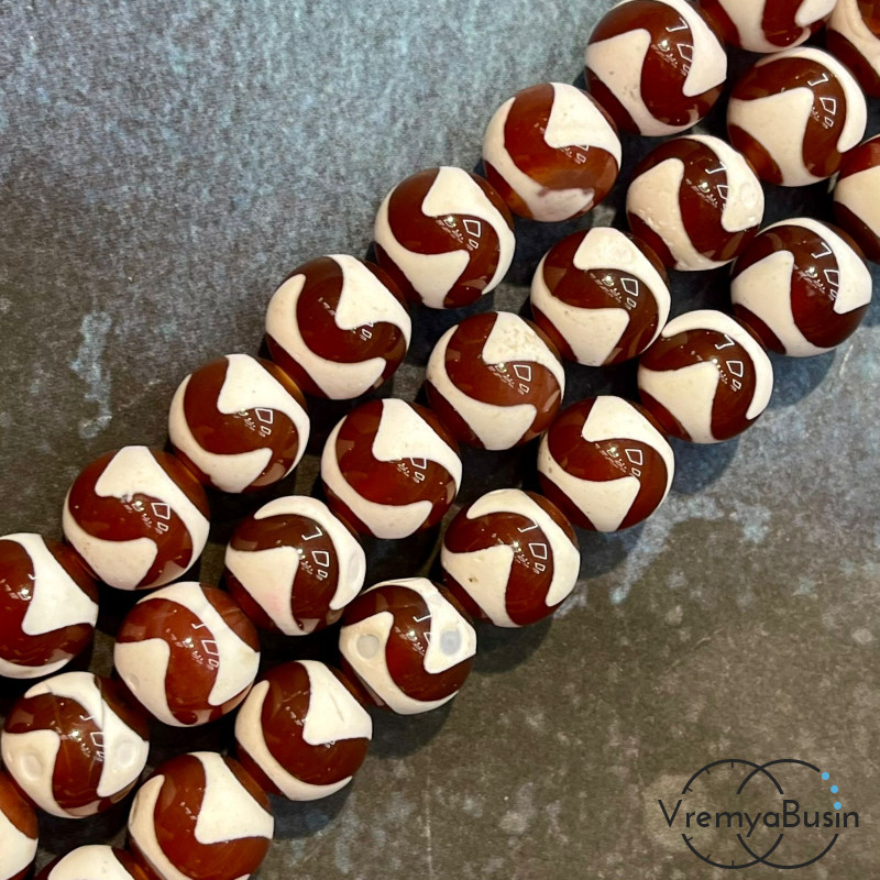 Бусины Дзи из сердолика, шарик гладкий 10 мм (1/2 нити, ок. 19 шт.)