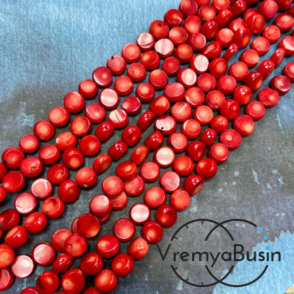 Коралл натуральный, бусины округлые ок. 10 мм , цв. красный (1/2 нити, ок. 20 шт.)