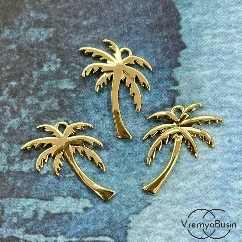 Подвеска  "Пальма", 18х16 мм, из латуни с позолотой (1 шт.)