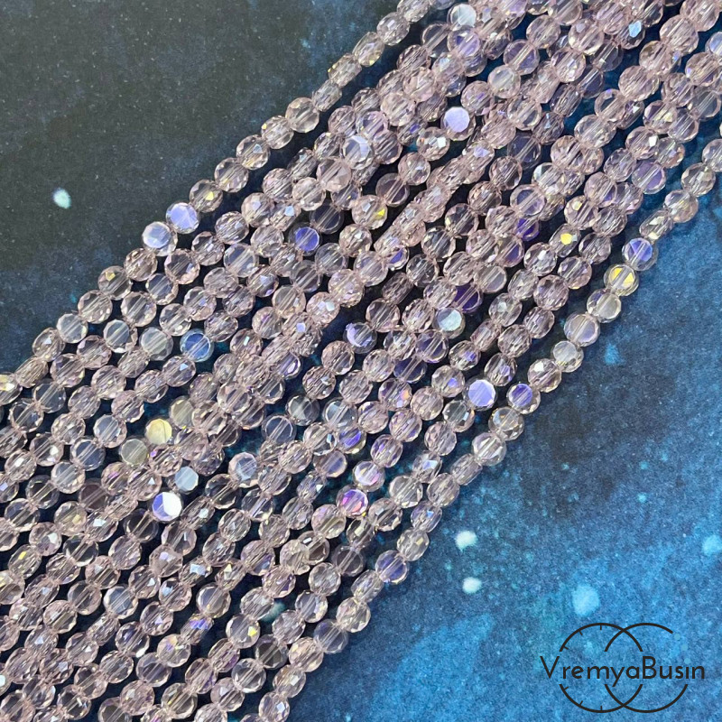 Бусины таблетки из граненого стекла, 3х4 мм, цв. розовый (1/2 нити, ок. 85 шт.)