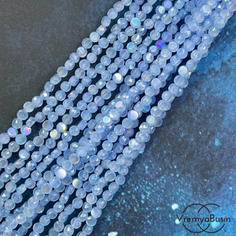 Бусины таблетки из граненого стекла, 3х4 мм, цв. голубой матовый (1/2 нити, ок. 85 шт.)
