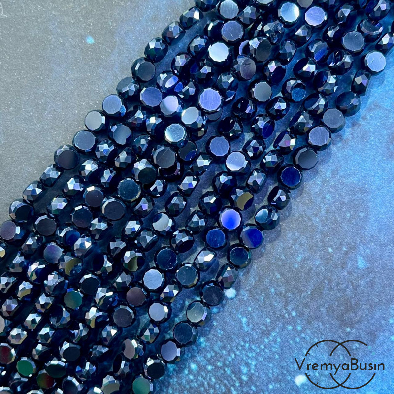 Бусины таблетки из граненого стекла, 4х6 мм, цв. гематит (1/2 нити, ок. 45 шт.)