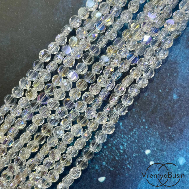 Бусины таблетки из граненого стекла, 4х6 мм, цв. перламутровый (1/2 нити, ок. 45 шт.)