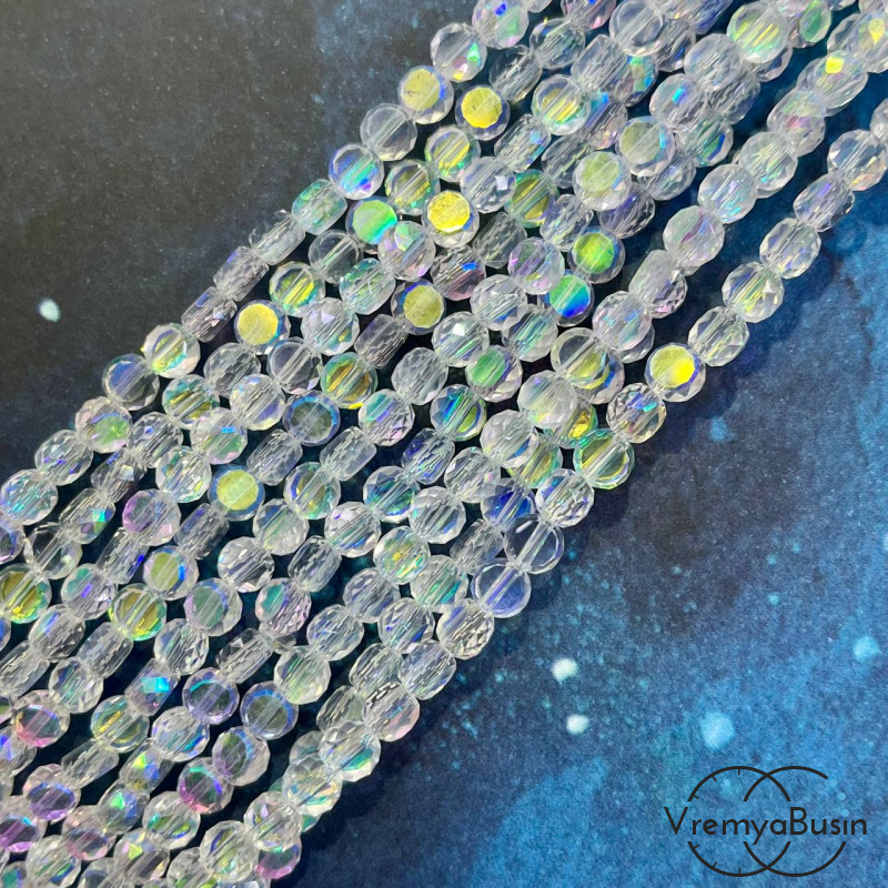 Бусины таблетки из граненого стекла, 4х6 мм, цв. кристалл АБ (1/2 нити, ок. 45 шт.)