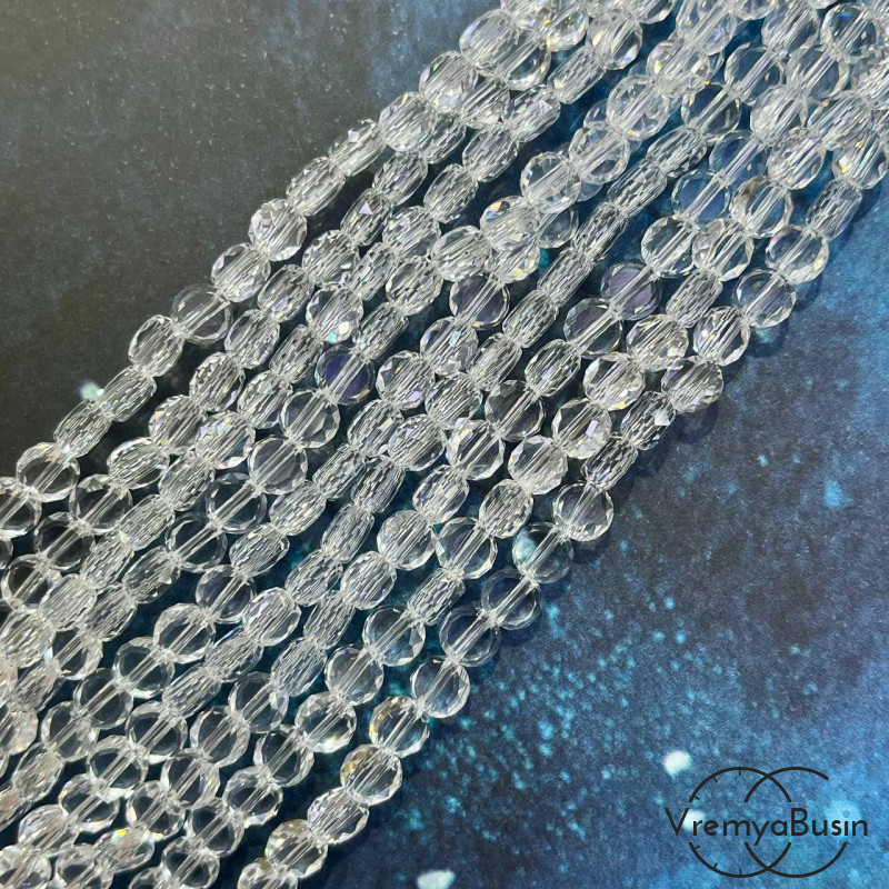 Бусины таблетки из граненого стекла, 4х6 мм, цв. прозрачный (1/2 нити, ок. 45 шт.)