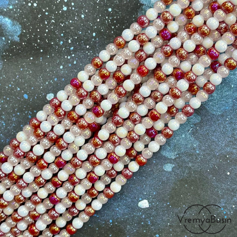 Бусины из стекла, шарик гладкий 4 мм (нить, ок. 95 шт.)