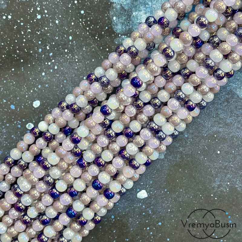 Бусины из стекла, шарик гладкий 4 мм (нить, ок. 95 шт.)