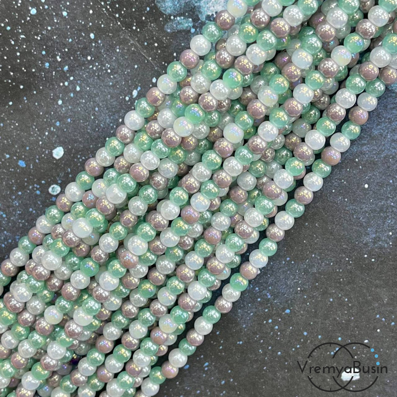 Бусины из стекла, шарик гладкий 4 мм (нить, ок. 95 шт.)