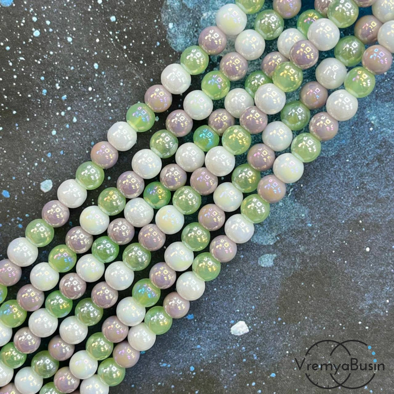 Бусины из стекла, шарик гладкий 6 мм (нить, ок. 65 шт.)