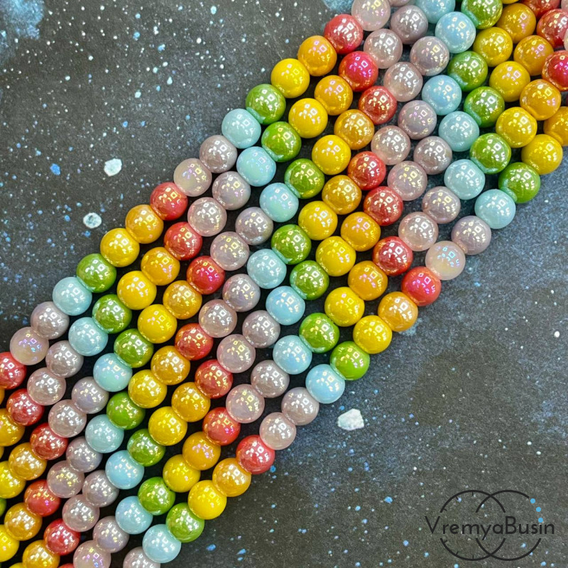 Бусины из стекла, шарик гладкий 6 мм (нить, ок. 65 шт.)