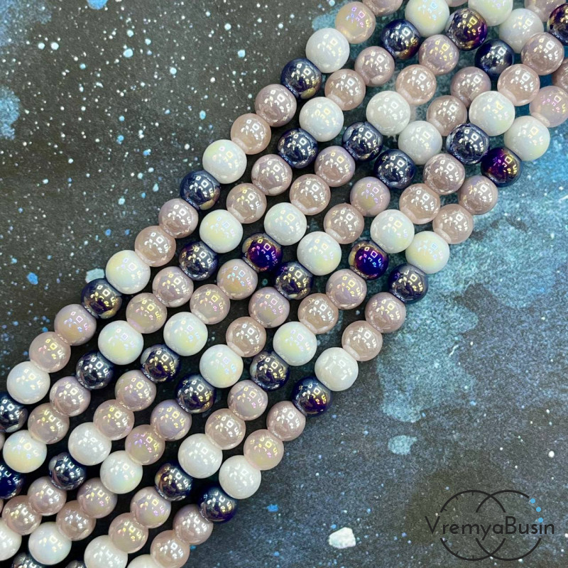 Бусины из стекла, шарик гладкий 6 мм (нить, ок. 65 шт.)