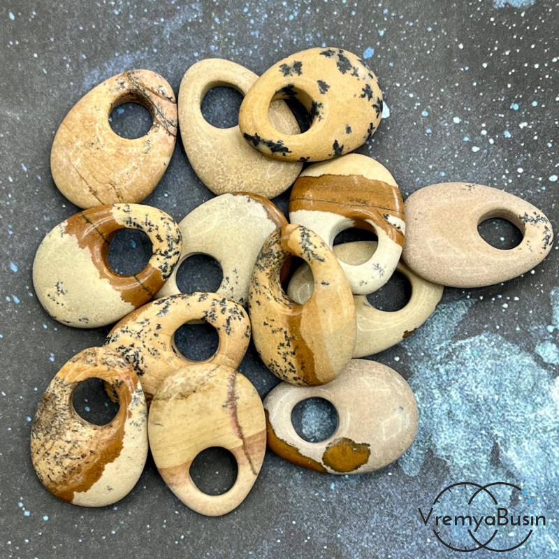 Яшма пейзажная. Кулон из камня пончик, бублик 18х25х6 мм (1 шт.)