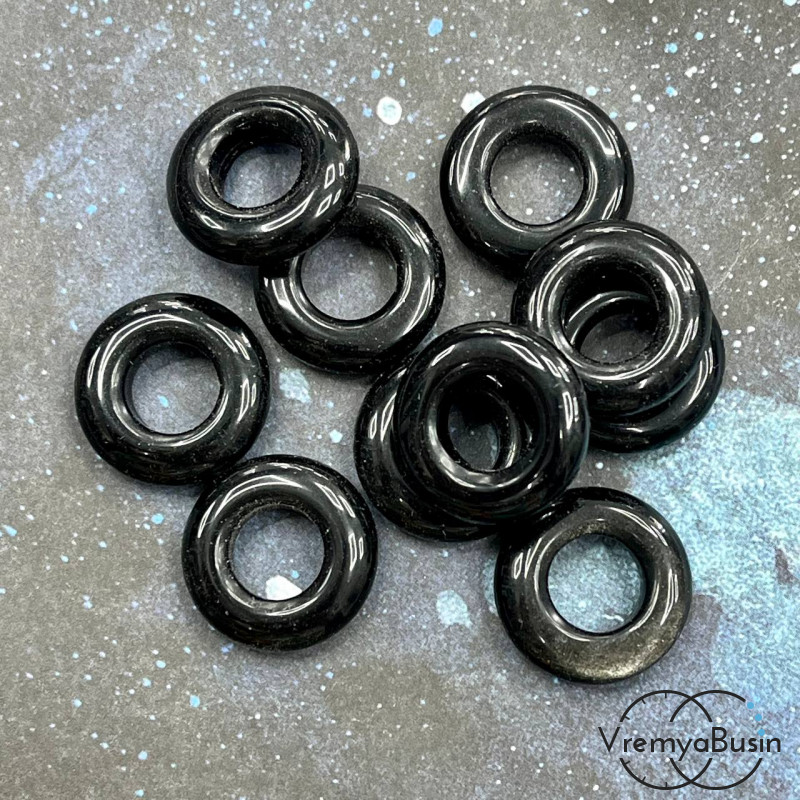 Обсидиан. Кулон из камня пончик, бублик 20 мм (1 шт.)