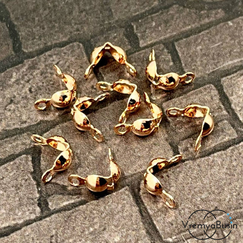 Каллоты, зажимы с петлей, 4х7.5 мм, латунь с розовой позолотой  (упак. 10 шт.)