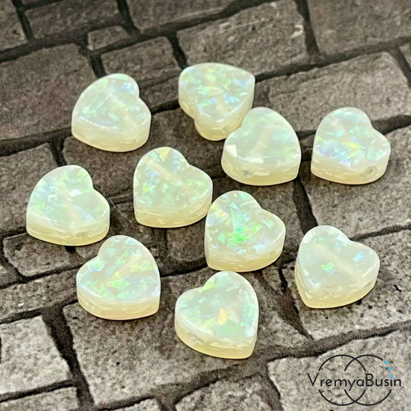 Бусины из смолы , сердце 10х10х5 мм, цв.  белый (1 шт.)