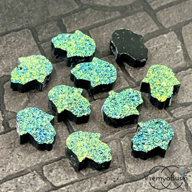 Бусины из смолы , ладонь 12х10х5 мм, цв. сине-зеленый, им. друзы  (1 шт.)