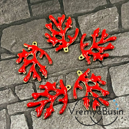 Подвеска с эмалью "Коралл", 15х20 мм, нержавеющая сталь, цв. красный (1 шт.)