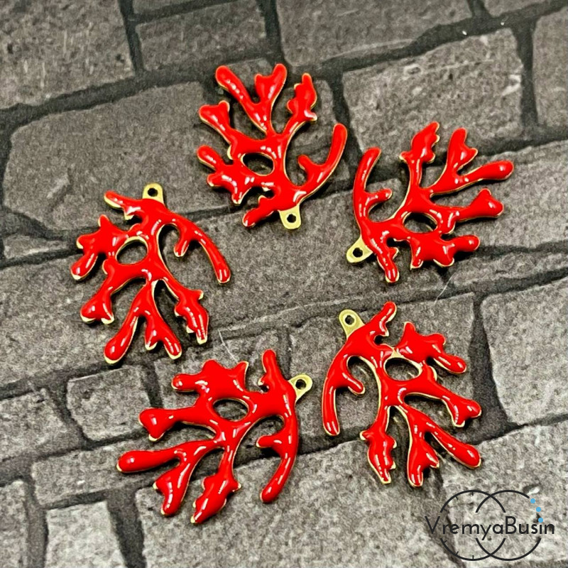 Подвеска с эмалью "Коралл", 15х20 мм, нержавеющая сталь, цв. красный (1 шт.)