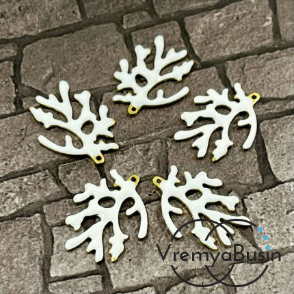 Подвеска с эмалью "Коралл", 15х20 мм, нержавеющая сталь, цв. белый  (1 шт.)