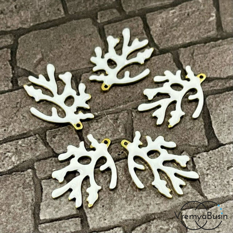 Подвеска с эмалью "Коралл", 15х20 мм, нержавеющая сталь, цв. белый  (1 шт.)