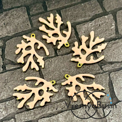 Подвеска с эмалью "Коралл", 15х20 мм, нержавеющая сталь, цв. кремовый   (1 шт.)