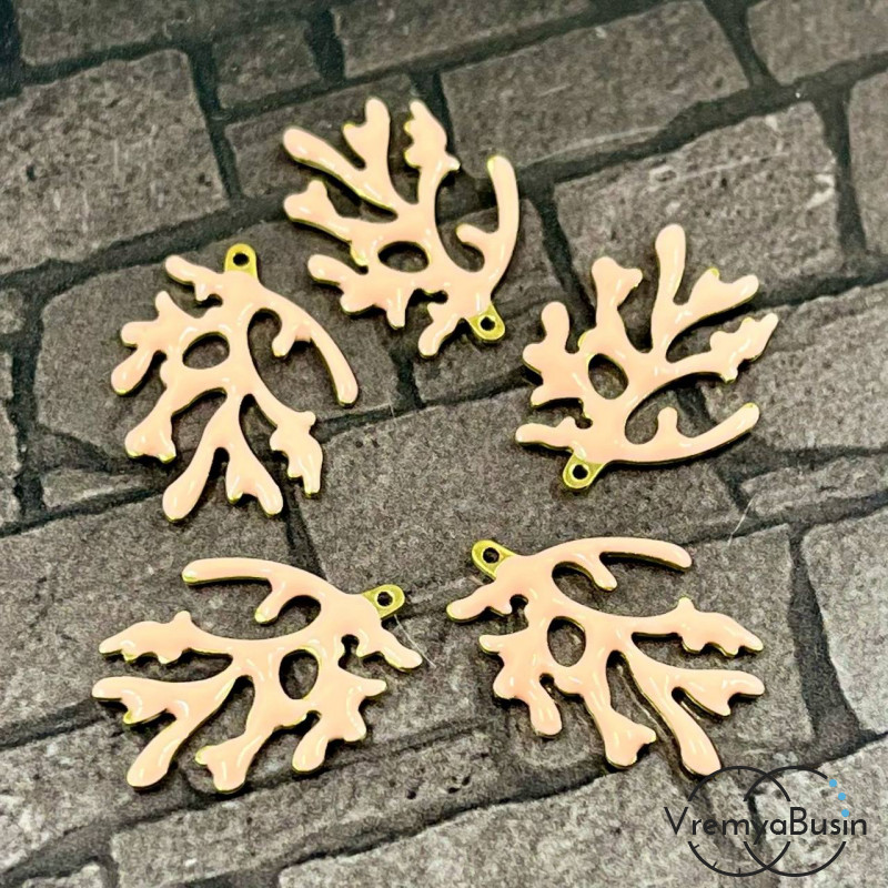 Подвеска с эмалью "Коралл", 15х20 мм, нержавеющая сталь, цв. кремовый   (1 шт.)