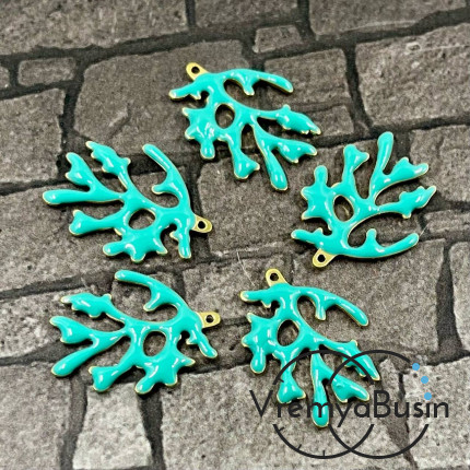 Подвеска с эмалью "Коралл", 15х20 мм, нержавеющая сталь, цв. бирюзовый  (1 шт.)