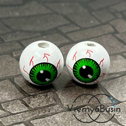 Бусины деревянные цветные "Глаза", шарик 15 мм (1 шт.)