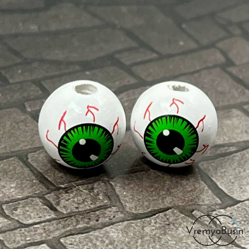 Бусины деревянные цветные "Глаза", шарик 15 мм (1 шт.)
