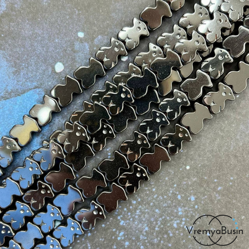 Гематит, мишка Toys 8х10х3 мм, цв. черный (1/2 нити, ок. 20 шт.)