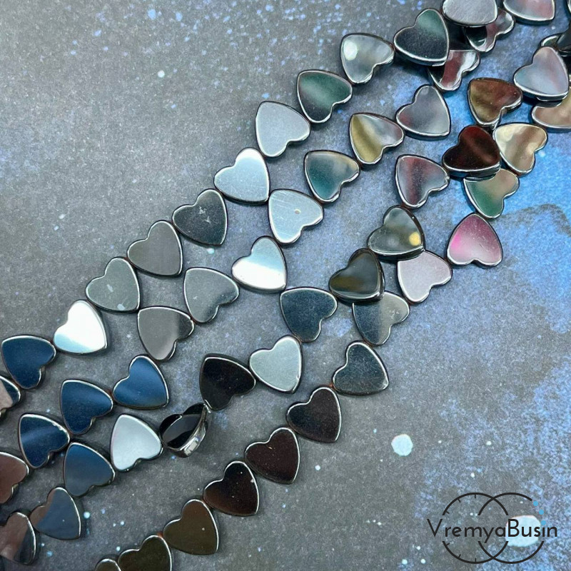 Гематит, сердце плоское 10 мм, цв. черный (1/2 нити, ок. 20 шт.)