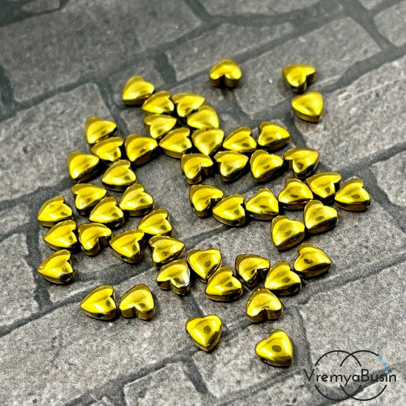 Гематит, сердце плоское 4 мм, цв. золото (упак. 10 шт.)