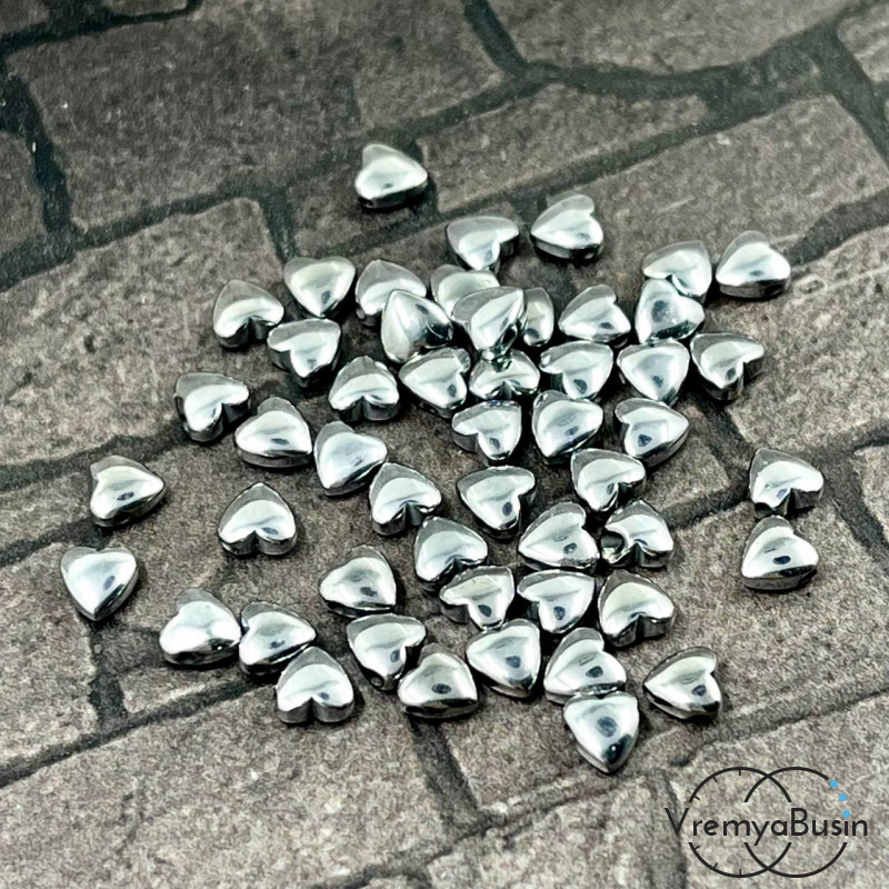 Гематит, сердце плоское 4 мм, цв. серебро (упак. 10 шт.)