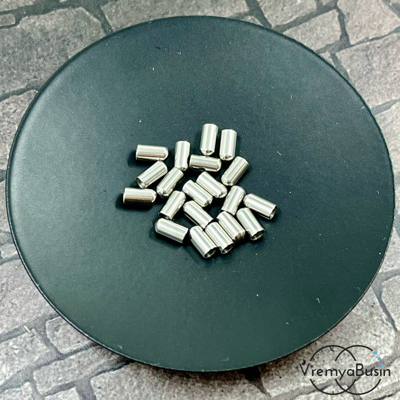 Концевики из нержавеющей стали, 3х6 мм, для шнура 2.5 мм  (1 пара)