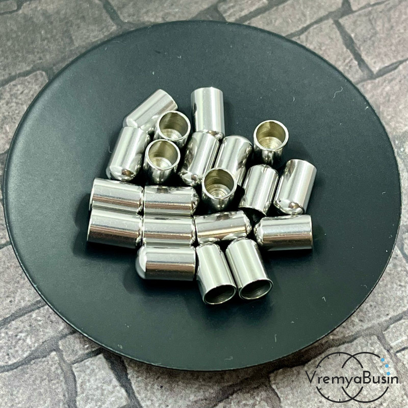 Концевики для шнура из нержавеющей стали, 6х10 мм, для шнура 5 мм (1 пара)