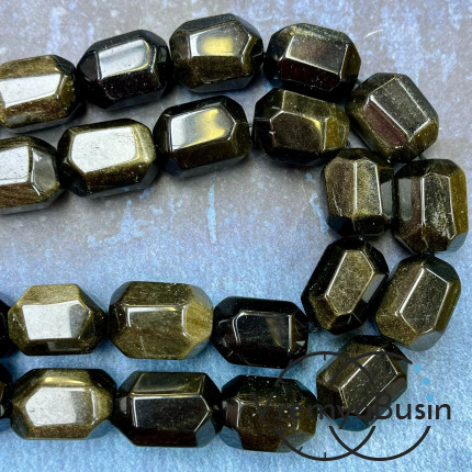 Обсидиан,    крупные овальные граненые бусины, ок. 20х15 мм  (1/2 нити, ок. 8 шт.)