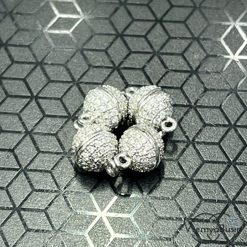 Замок магнитный, шарик 8 мм, латунь с родиевым покрытием и фианитами (1 шт.)