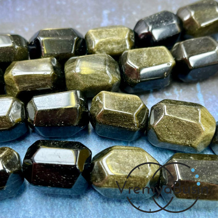 Обсидиан,    крупные овальные граненые бусины, ок. 20х15 мм  (1/2 нити, ок. 8 шт.)