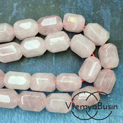 Розовый кварц,   крупные овальные граненые бусины, ок. 20х15 мм  (1/2 нити, ок. 8 шт.)