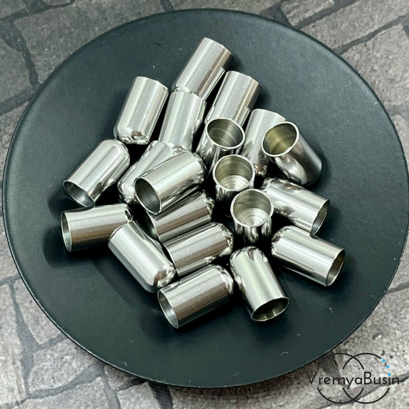 Концевики для шнура из нержавеющей стали, 7х12 мм, для шнура 6 мм (1 пара)