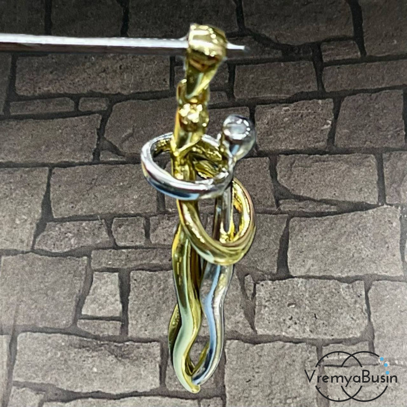 Подвеска "Пара влюбленных", ок. 28х8 мм, из латуни с покрытием биколор (1 шт.)