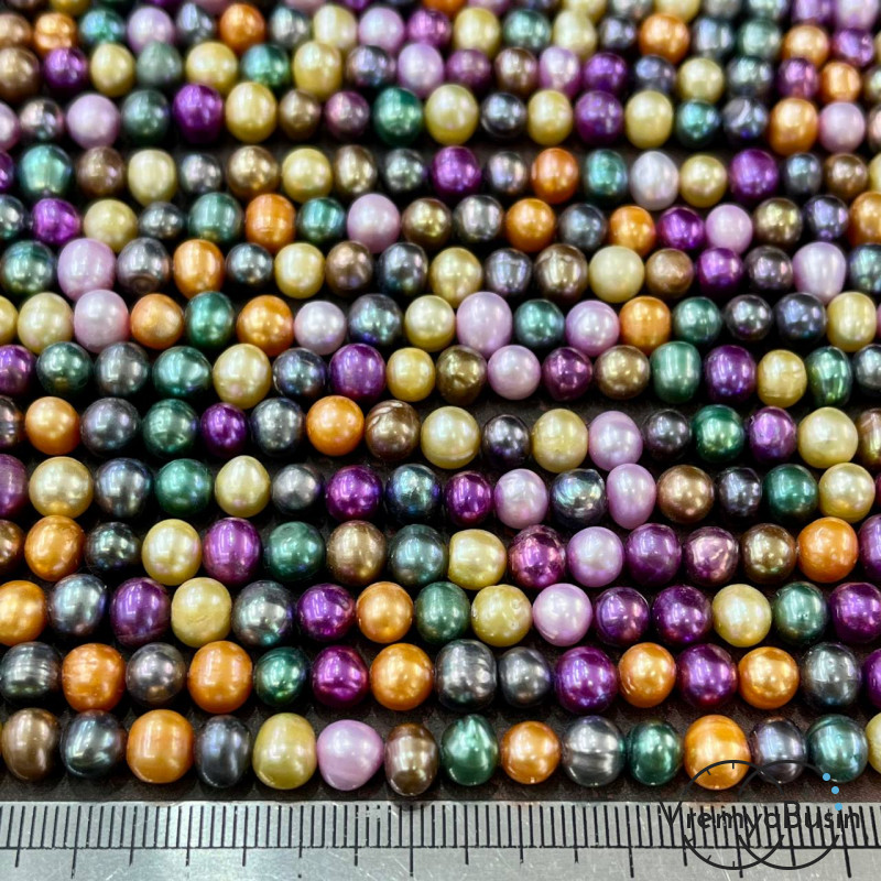Жемчуг натуральный речной, разноцветный микс, округлый ок. 6-7 мм (нить, ок. 65 шт.)